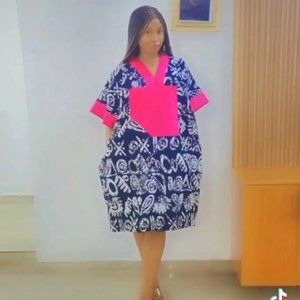 Pink embroidery black and white and black short Bubu gown